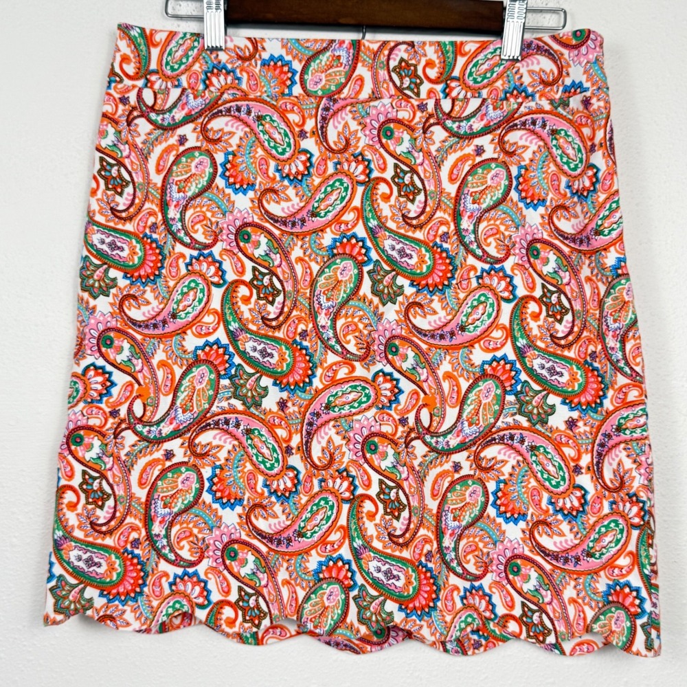 Talbots Petites Orange Green Paisley Scalloped Hem A-Line Mini Skirt 6P